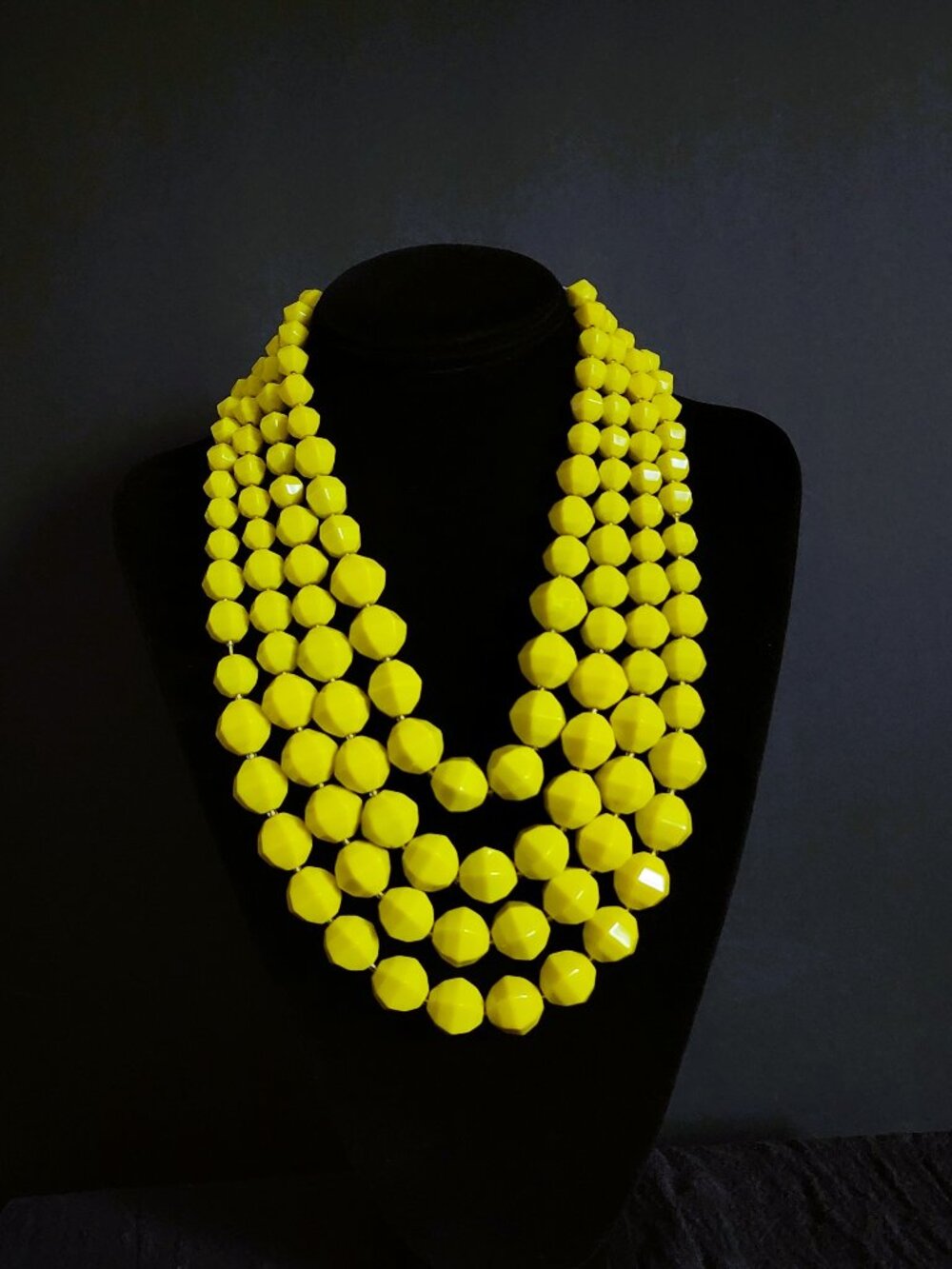 Vintage 2000's J Crew Chartreuse 4-Strand Faceted Beaded Statement Bib Necklace